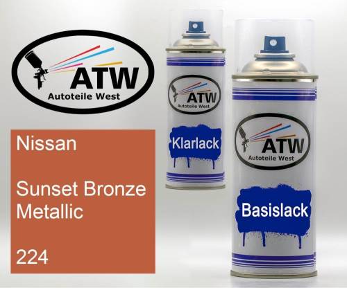 Nissan, Sunset Bronze Metallic, 224: 400ml Sprühdose + 400ml Klarlack - Set, von ATW Autoteile West.